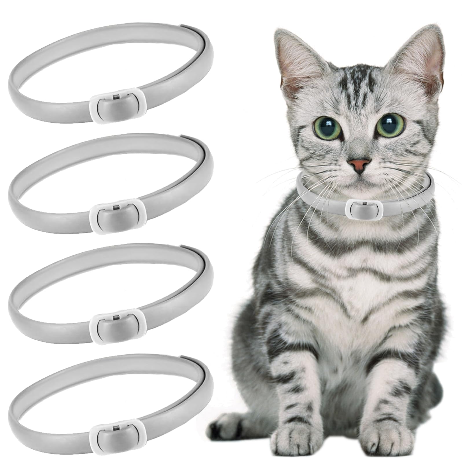 Cat Collars, Gray 4-Pack Waterproof Adjustable Collar For Cats, Natural Protection Cat Collar.