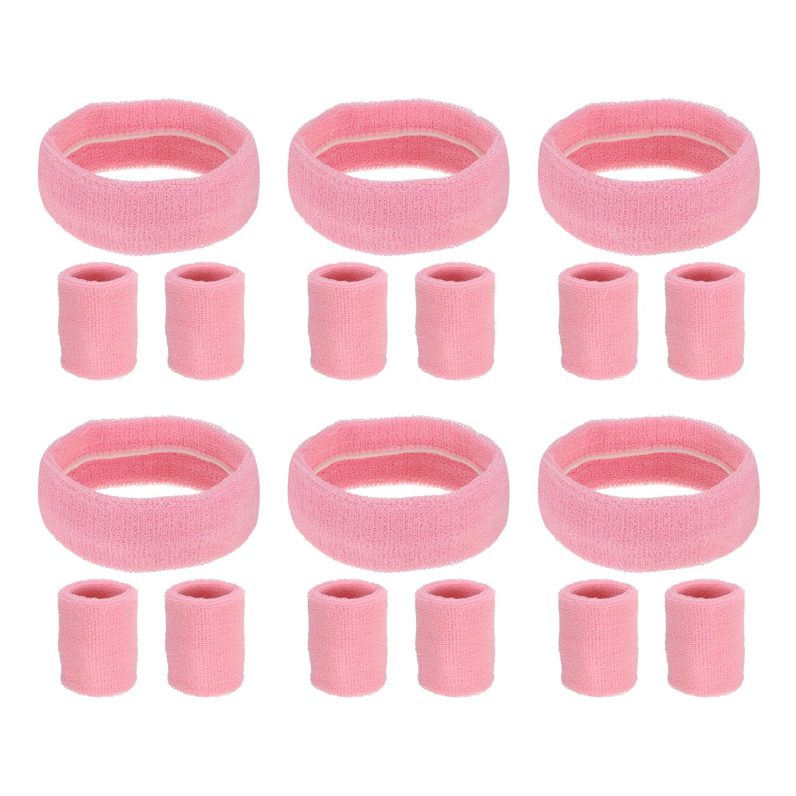 PATIKIL Sweatbands Headband Wristband, 6 Set/18Pcs Sweatband Terry Cloth for Sports Basketball Tennis Athletic Gym Working Out, Pink