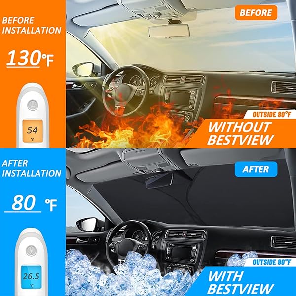 BESTVIEW WINDSHIELD SUN SHADE FOR 2012-2017 TOYOTA CAMRY, FRONT WINDOW SUNSHADE SUN VISOR PROTECTOR BLOCK UV RAYS HEAT, FOLDABLE 3 LAYERS 210T MATERIAL