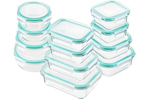 Bayco Glass Food Storage Containers with Lids, [24 Piece] Meal Prep, Airtight Bento Boxes, BPA Free & Leak Proof (12 lids & 12 Containers) - Blue