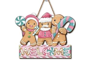 Yarcooly Gingerbread Christmas Door Sign Candy Cane Gingerbread Man Christmas Front Wooden Wreath Hanging Gingerbread House Welcome Decor Gingerbread Christmas Decorations for Home Party