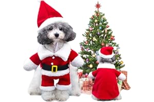 QETRABONE Santa Small Dog Costume Christmas Pet Clothes Outfits Red Christmas Santa Claus Hat Scarf Cosplay Dressing up Xmas Party New Year Clothing Accessories for Small Cat Dog(Medium, Santa)