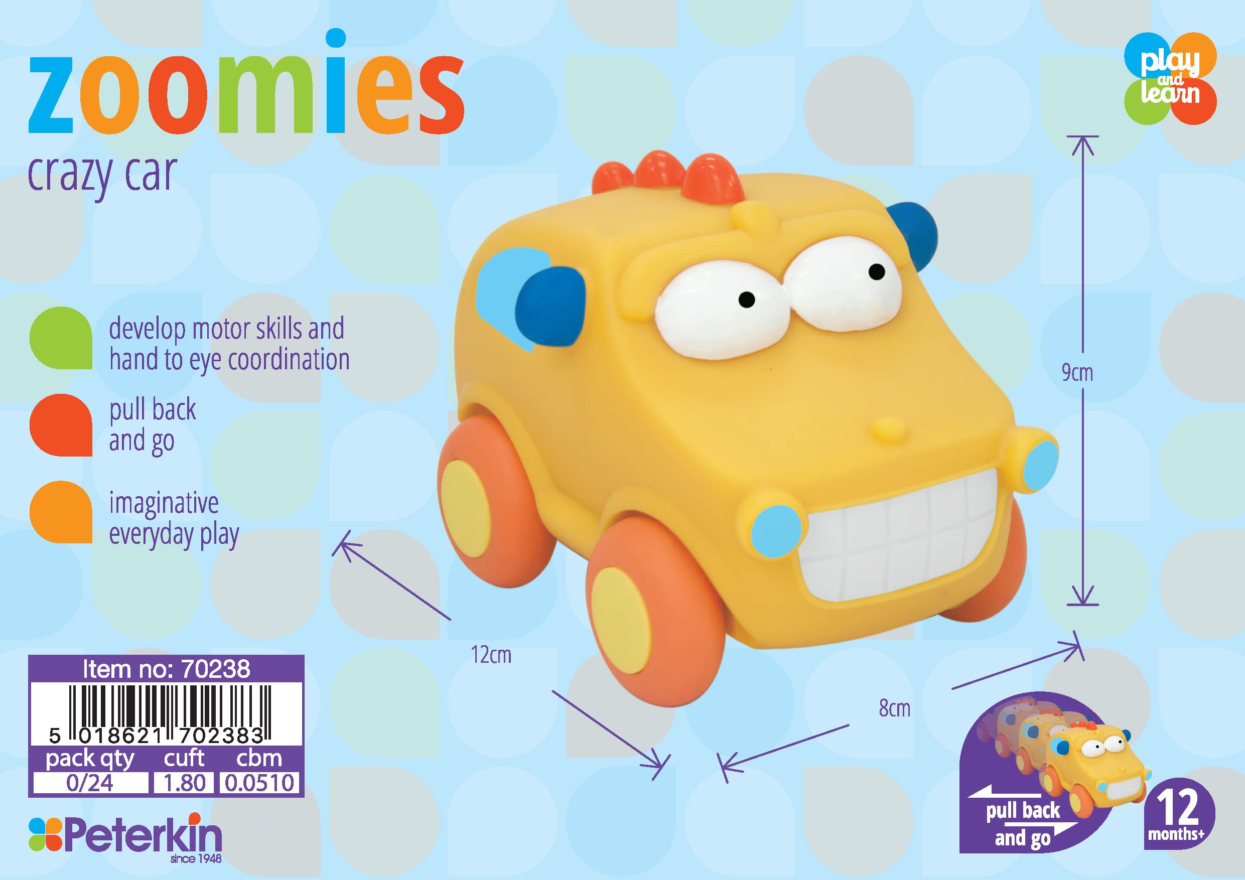 PETERKIN | Play & Learn – ZOOMIES – Blue Pull Back & Go Crazy Car | Pre-school Toys | Educational Toys | Ages 10m+