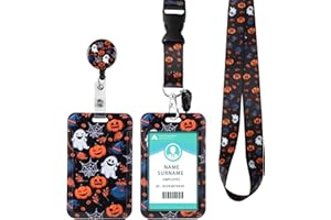 HINSLY ID Badge Holder with Lanyard Halloween Decoration Gifts, Retractable Badge Holders Reels with Lanyards Adjustable, for Women Kids Teacher Nurses Doctor Student