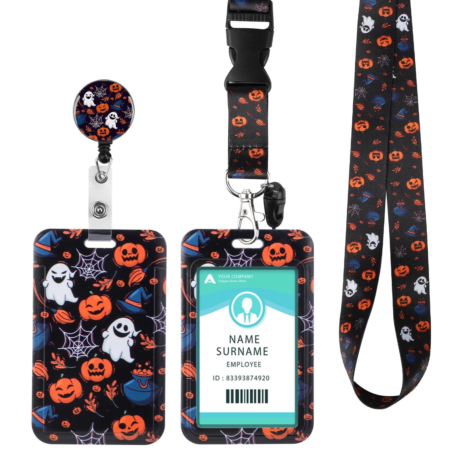Lanyard with Card Holder, Adjustable Retractable Lanyards ID Badge Holder, for ID Card, Office, School(Orange Pumpkin)