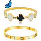 OSICAPEA Clover Bracelet for Women, Stainless Steel Four Leaf Clover Bracelet, 18K Gold Plated Stackable Bracelet Jewelry, Lucky Love Cuff Bangle, Birthday Gift for Women