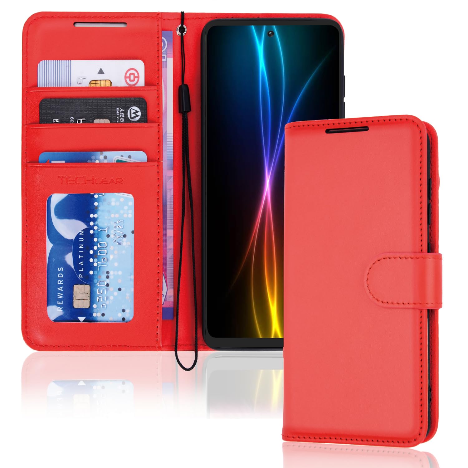 TECHGEAR Galaxy S20 FE Leather Wallet Case, Flip Protective Case Cover with Wallet Card Holder, Stand and Wrist Strap - Red PU Leather with Magnetic Closure Designed For Samsung S20 Fan Edition