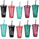 Singhoow 10 Pcs Christian Gift Bulk Christian Tumbler Plastic Bible Verse Scripture Cups Bulk 24oz Religious Church Coffee Cup for Sunday School Valentines Party Gift (Christmas Colors)