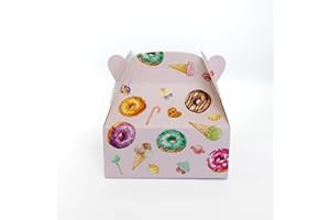 Benu Donut & Ice Cream Party Favor Boxes – Loot Bag Boxes with Handle, Paper Treat & Goodie Boxes – Sweet Dessert Theme for K