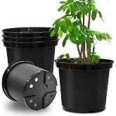 RooTrimmer 5 Gallon 12 Inch Plastic Nursery Pots, Plant Containers with Drainage Holes, Round Sturdy Garden Planters for Indoor/Outdoor Greenery, Gardening Gifts for Women (5-Pack, Black)