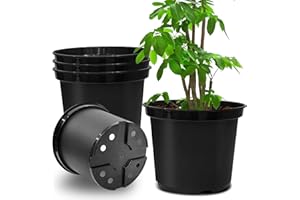 RooTrimmer 5 Gallon 12 Inch Plastic Nursery Pots, Plant Containers with Drainage Holes, Round Sturdy Garden Planters for Indoor/Outdoor Greenery, Gardening Gifts for Women (5-Pack, Black)