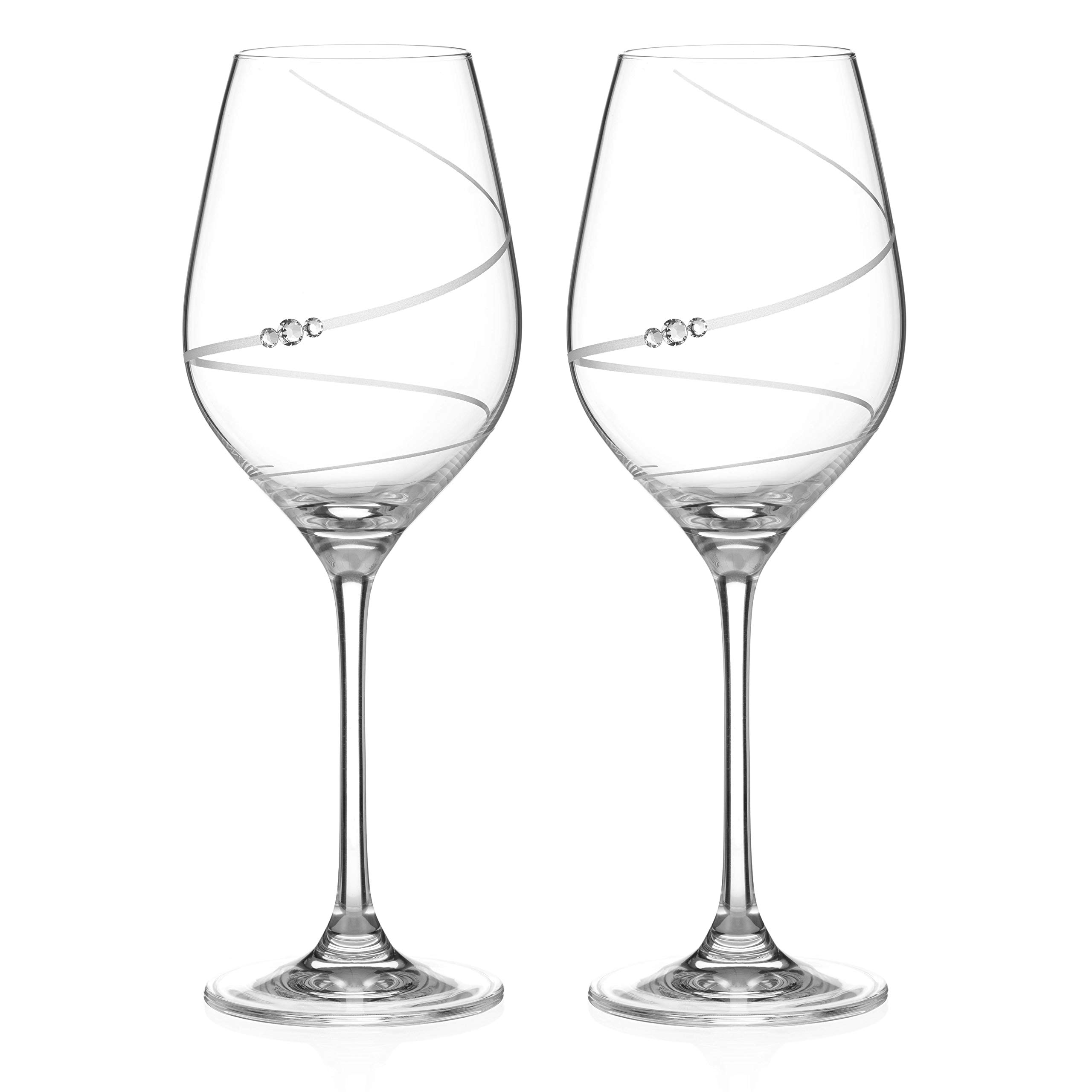 DIAMANTE Wine Glasses Pair - ‘Toast Swirl’- Embellished with Crystals – Set of 2 in Gift Box