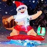 JOYHALO 6FT Surfing Santa Inflatable with Lights, Tropical Style Christmas Inflatables for Hawaiian Christmas Decorations,Christmas Blow Up for Yard Garden Lawn Holiday Party Decor