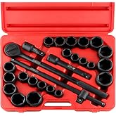 NEIKO 02499A 3/4-Inch-Drive Jumbo Master Impact Socket Set, SAE and Metric Shallow-Socket Tool Set, SAE 7/8" to 2" and Metric 26 to 38 mm, 27 Pieces