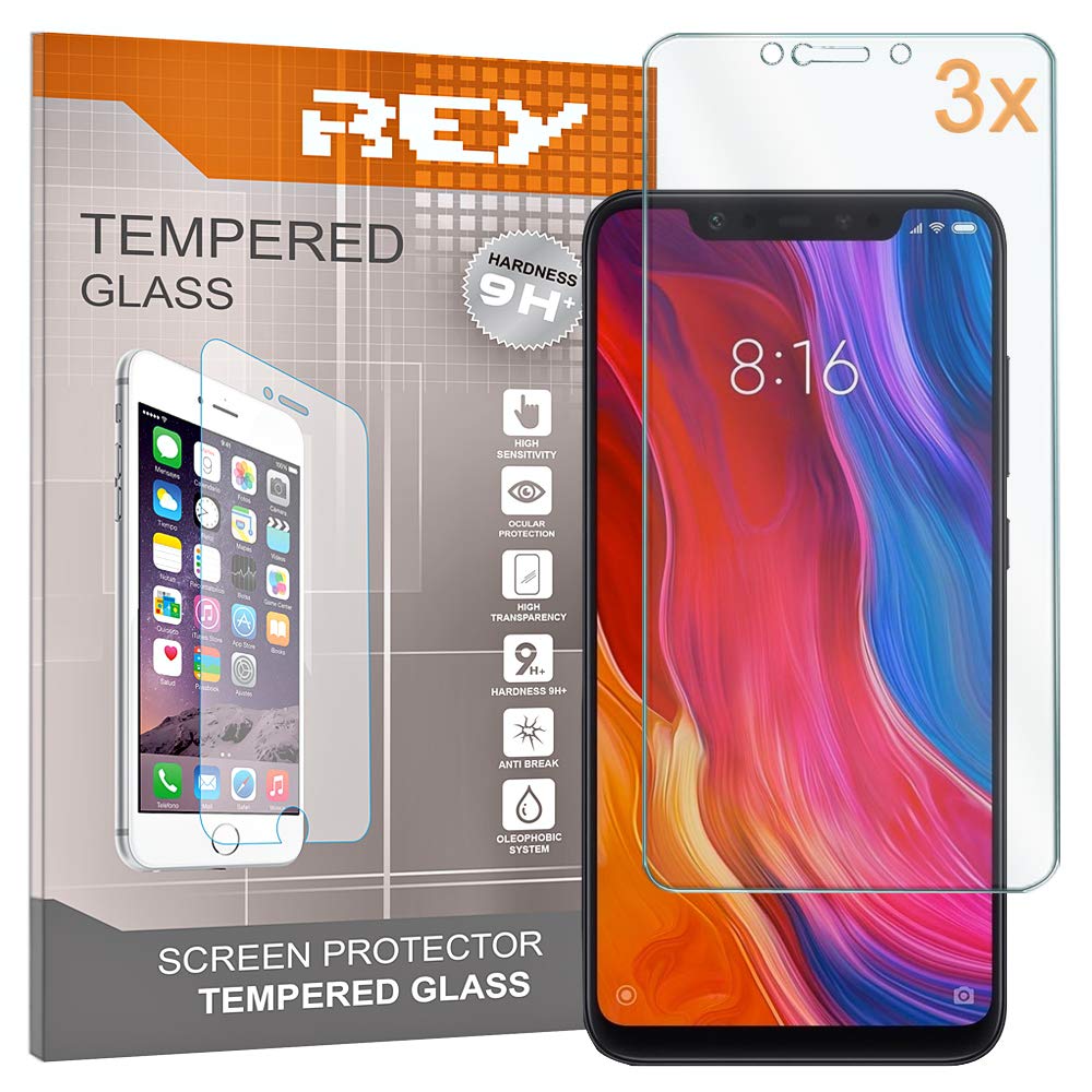 REY Screen Protector for XIAOMI MI 8 / MI 8 PRO, Tempered Glass Film, Premium quality, [Pack 3x]