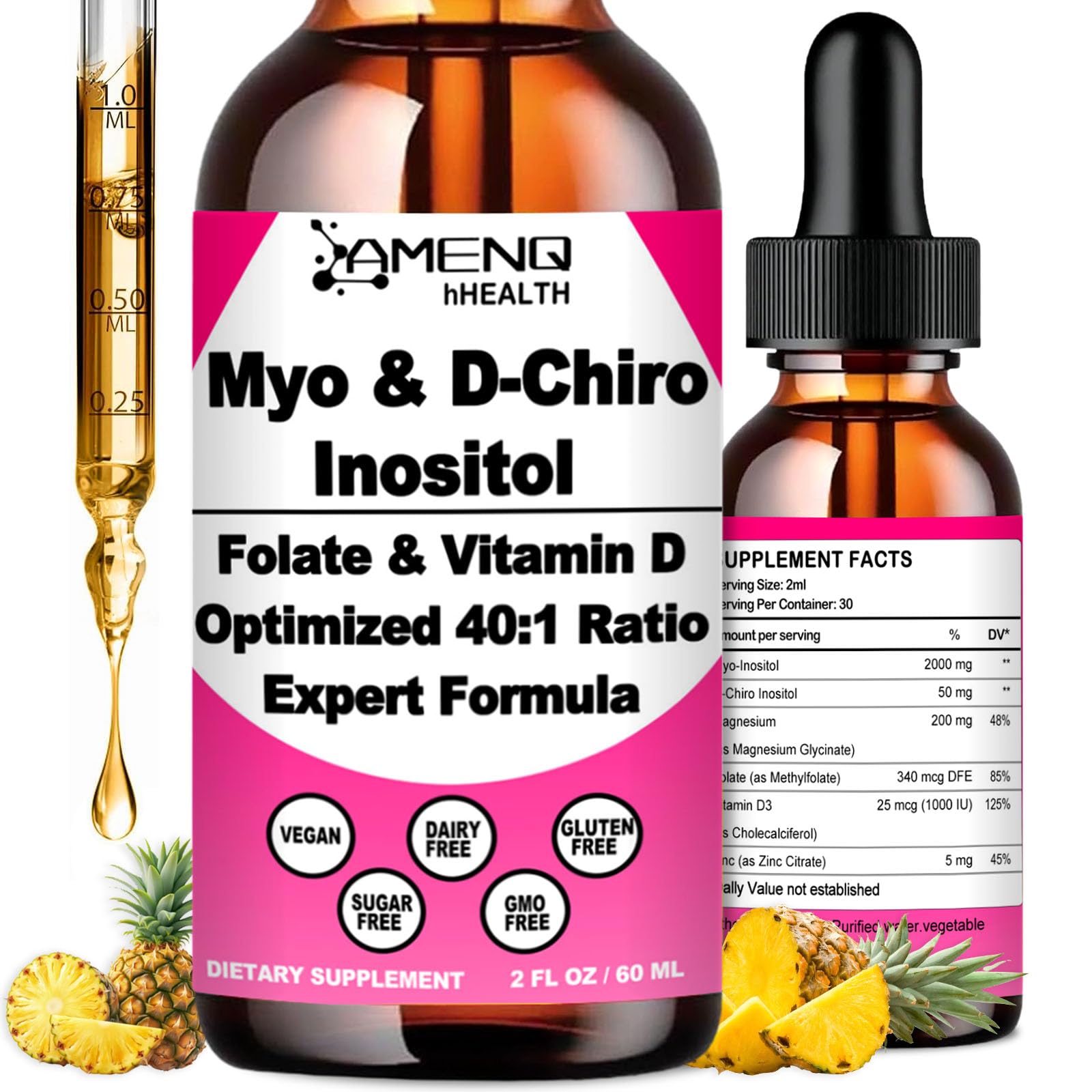 Photo 1 of *Exp 03/20/2027* Myo-Inositol & D-Chiro Inositol Supplement for Women, Ideal 40:1 Ratio Inositol Multivitamin w. Folate Magnesium Vitamin D3, Inositol Complex for Mood Energy Fertility Hormone Balance Ovarian Support*