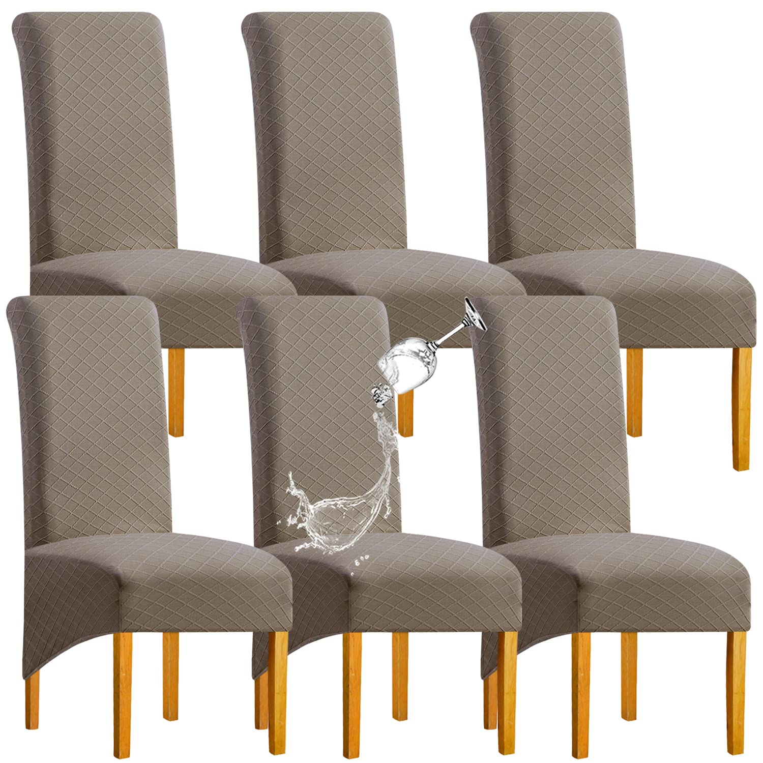 SHENGYIJING Stretch Chair Covers for Dining Chairs, Removable washable Parsons Large Dining Chair Protector Waterproof XL Dining Room Chair Slipcovers Set of 6,Taupe