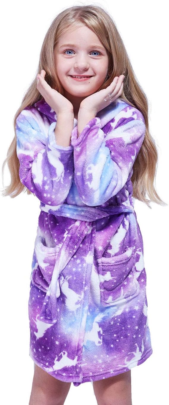 Soft Hooded Girl Bathrobe Cartoon Design Toddler Robe Birthday and Christmas Gift for Children