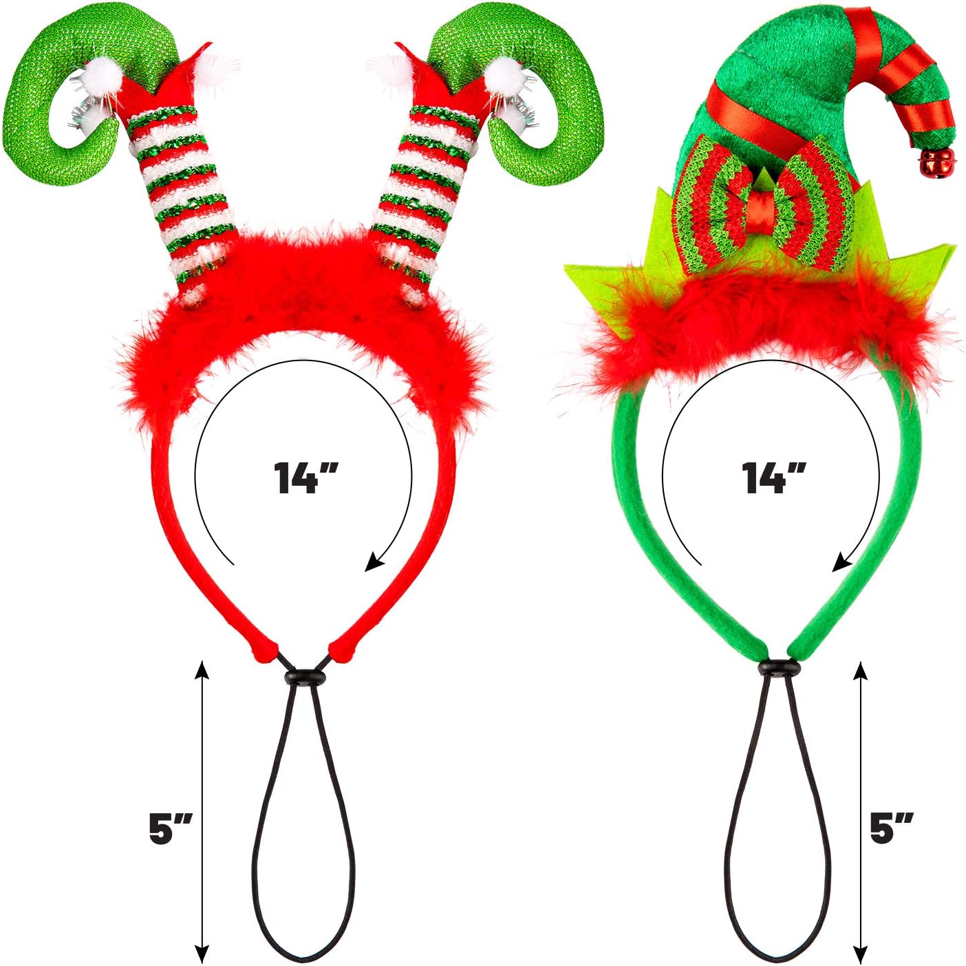 Whaline 2Pcs Christmas Pet Headband Pet Costume Headband Elf Hairband Christmas Holiday Head wear for Cat Dog Puppy Fluffy Head Wrap with Bow - Image 3