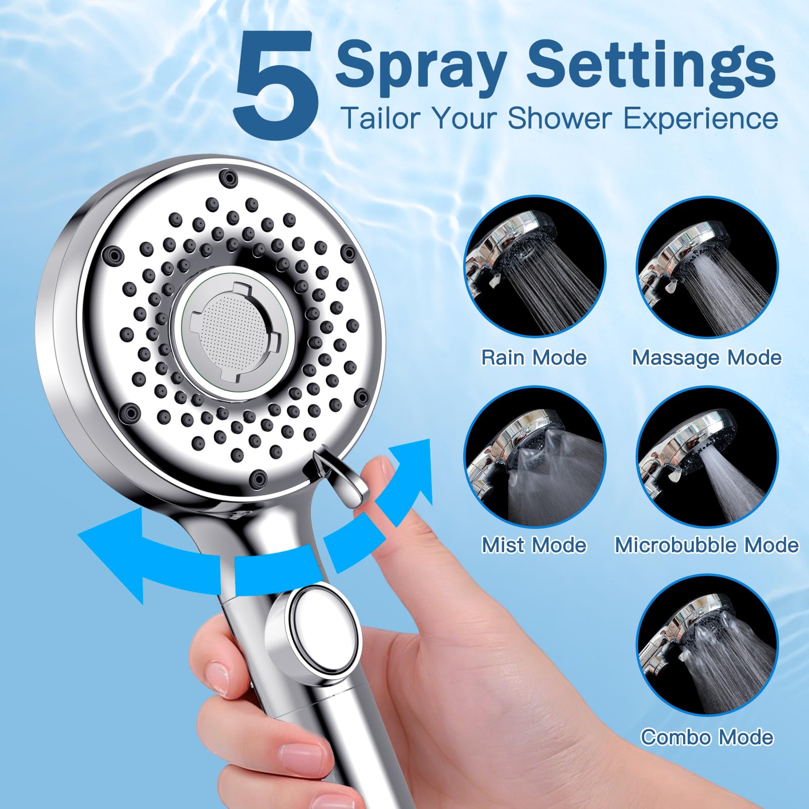 Luxear Duschkopf mit Filter, 5+1 Strahlarten Hochdruck Brausekopf Dusche 7