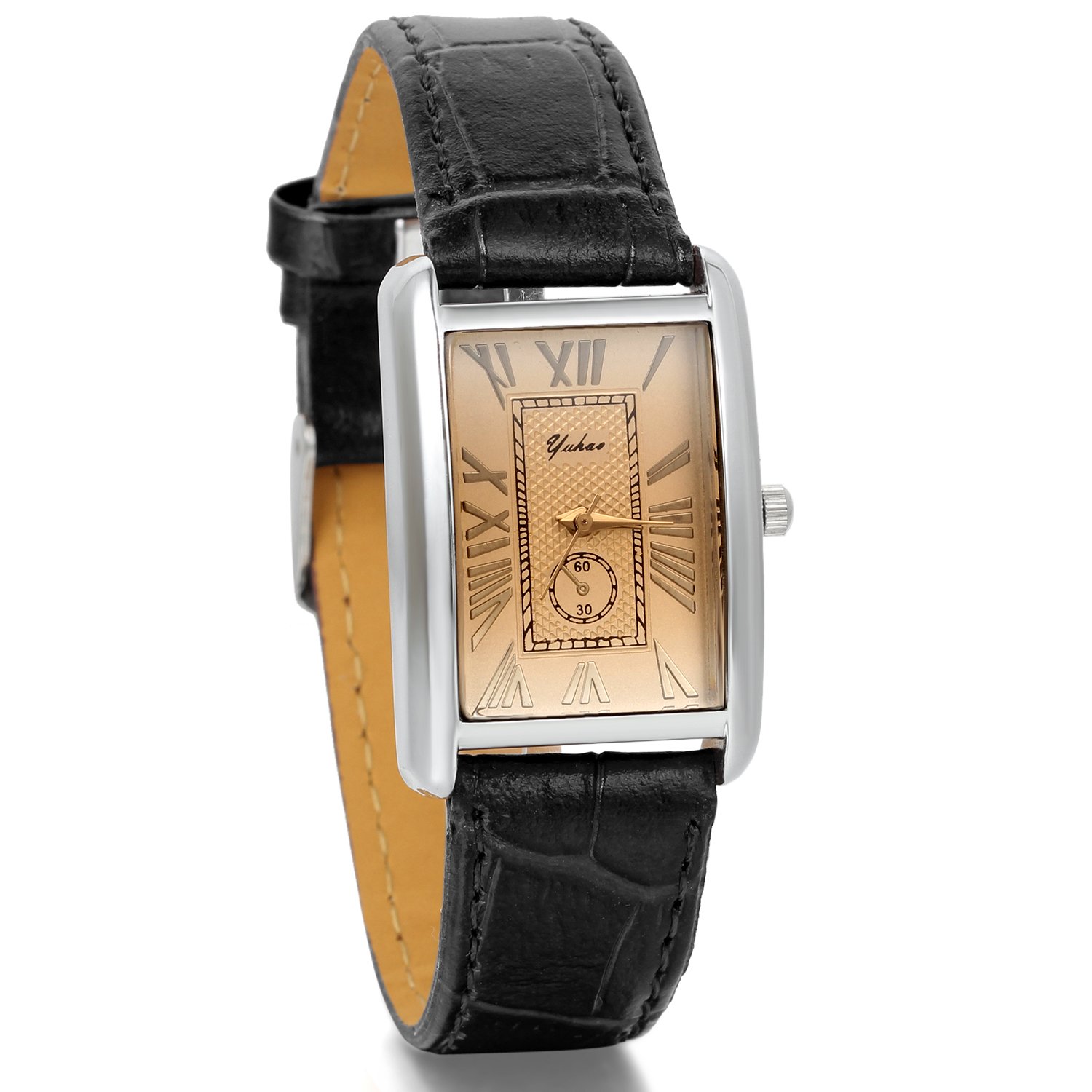 JewelryWe Mens Unique Square Analog Quartz Business Casual Wrist Watch with Brown Leather Strap