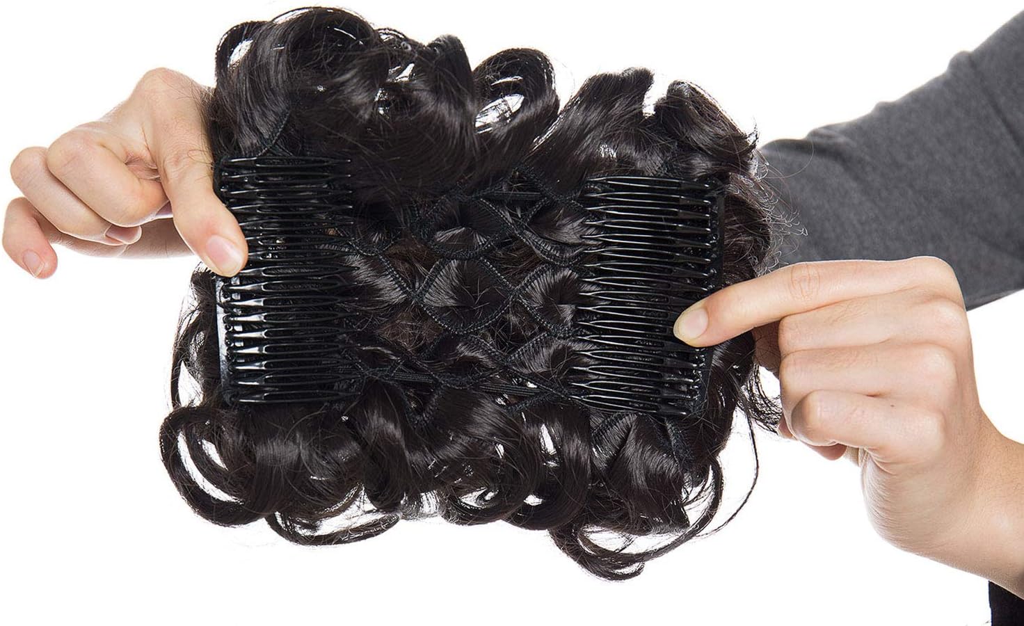 Short Combs Messy Curly Wavy Hair Extensions Bun Piece Up Do Drawstring Ponytail Clip in Comb Hair Extensions Chignon Dark brown - Image 4