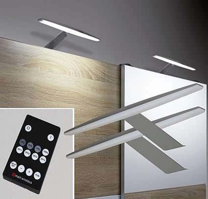 LED Aufbauleuchten 2-er Set Dimmbar mit Fernbedienung Alu kalt weiß / Mod. 2406-2/4154möb / Schrankleuchten Schrankleuchte Kleiderschrankleuchte Möbelbeleuchtung Aufbauleuchte Vitrinenleuchte Spiegelleuchte Set mit Netzteil und Controller