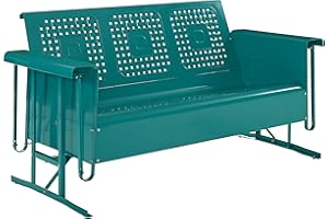Crosley Furniture Bates Retro Metal Outdoor Sofa Glider, 3-Person Rocking Patio Bench for Porch, Deck, Turquoise Gloss