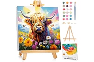 Arttoplus Cow Paint by Numbers Kit for Kids with Frame,Cute Kids Paint by Numbers Ages 8-12 with Wooden Easel,Easy DIY Animal Acrylic Oil Painting by Number for Gift Home Wall Decor(8x8 inch)