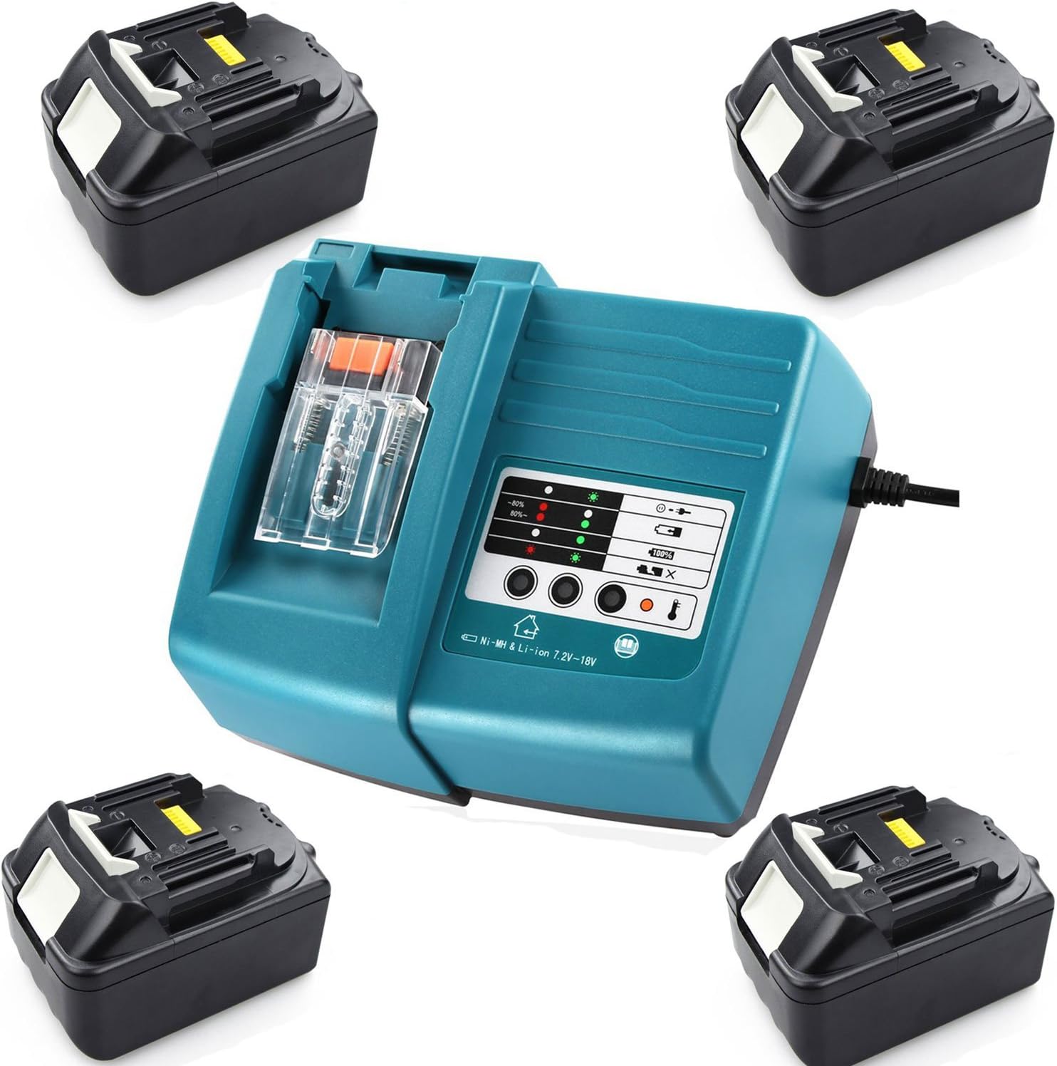 Charger & 4 Piece 18 V 3.0 Ah Lithium Ion Battery for Makita BL1830 BL1815 BL1840 LXT 400 BL1850 BL1840B BL1830B