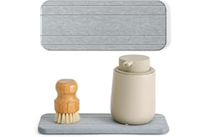WALL QMER Fast Drying Stone Soap Tray, 9.9'' × 4'' Stone Drying Tray & Toothbrush Holders for Bathroom Counter, Diatomaceous Earth Water Absorbing Stone Tray for Sink, Light Gray, 1 Pack