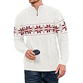 Makkrom Mens Ugly Christmas Sweater Quarter Zip Pullover Long Sleeve Snowflake Mock Neck Soft Knitted Sweaters