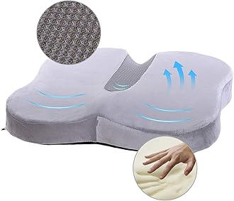 Travel EaseErgonomic Seat Cushion, Premium Memory Foam Chair Pad with Anti-Slip Base for Long Hours Sitting Comfort, Hip Support Pillow for Office Chair, Car Seat, Gaming Chair (Grey)OEKO-TEX STANDARD 100