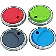 THINKCHANCES Reusable Food Grade and BPA Free Silicone Round Sip Straw Coffee Juice Drinking Lid Kit with Stainless Steel Rings for Mason, Ball, Canning Jars, Pack of 4 Sets (Regular Mouth,Round Hole)