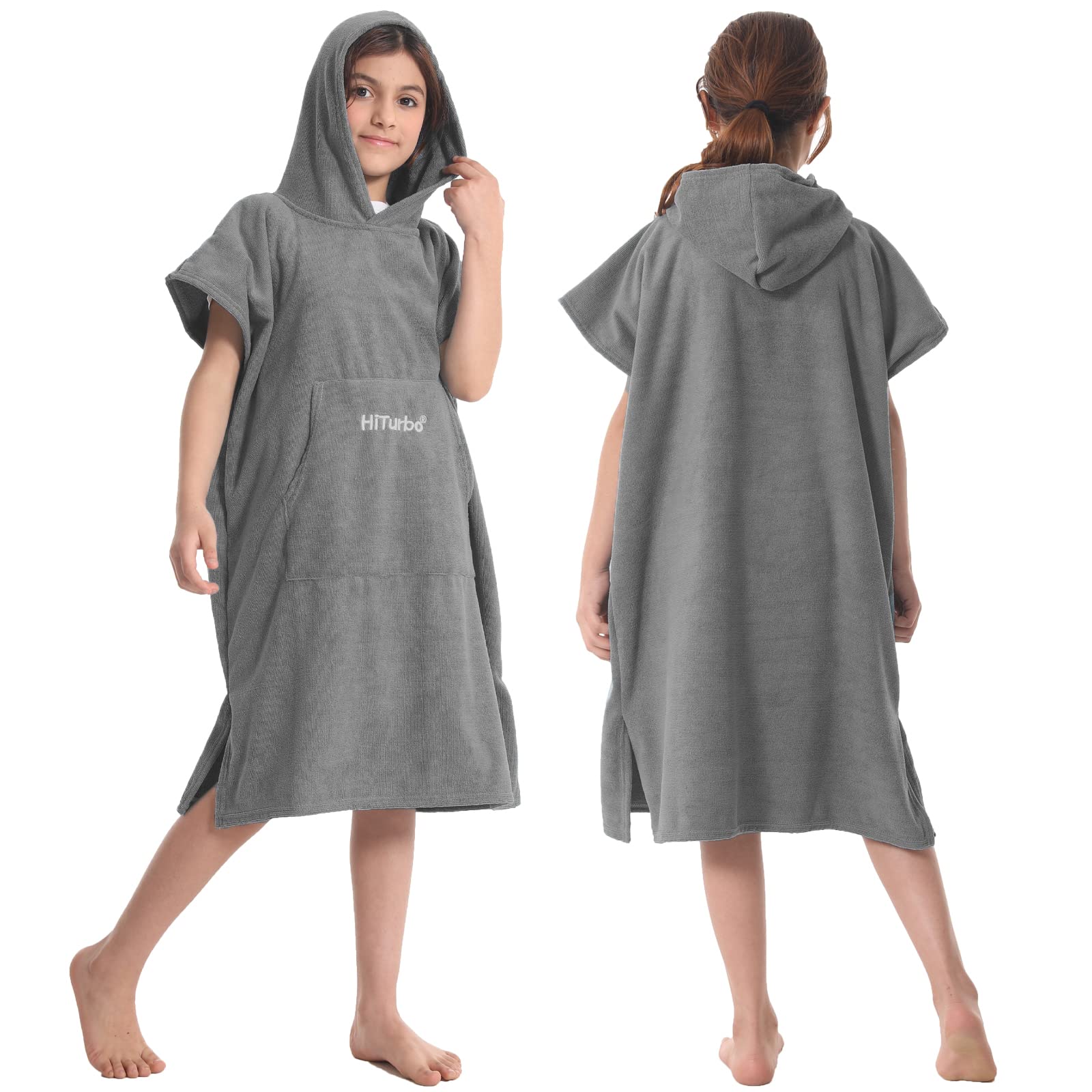Hiturbo Kids Changing Towel Robe,Hooded Poncho Bath Robe Surf Absorbent Swimming Bathrobe for Beach,Bathing,Surfing,Indoor & Outdoor Activities Grey