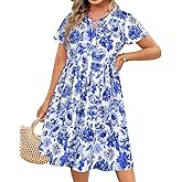 RITERA Plus Size Dresses for Curvy Women Drawstring Short Sleeve Summer Dresses V Neck Womens Casual Dress XL-5XL