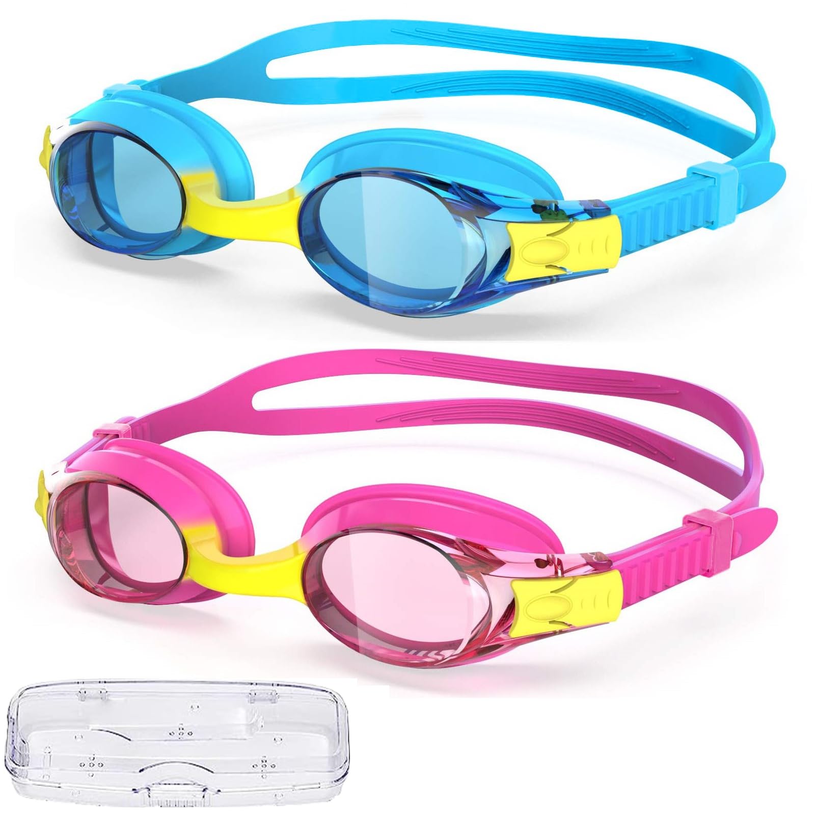 flintronic Swimming Goggles, 2 Pack UV Resist Kids Swim Goggles with Anti-Fog Waterproof Clear Lens, Quick Adjustable Strap, Swimming Goggles for Children Teens Boys Girls Age 6-14