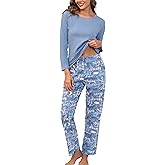 PNAEONG Women's Cotton Long-Sleeve Tops and Full-Length Pajama Set Two-Piece Pjs with Pockets SY008