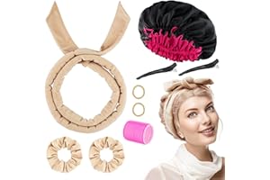 XRACEPHOL Velvet Hair Curlers for Overnight Heatless Curls - Curling Rod Headband for Long Hair, 9PCS Set with Gift Box (Khaki)