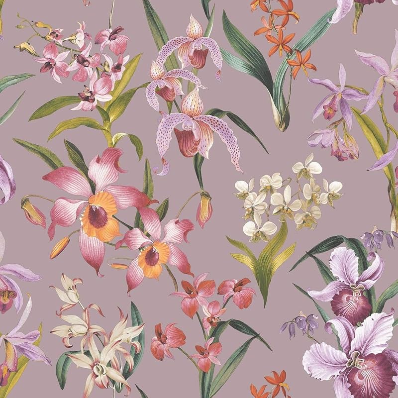 Rasch Maya Floral Wallpaper Orchids Lilac Multi Colourful Tropical Exotic