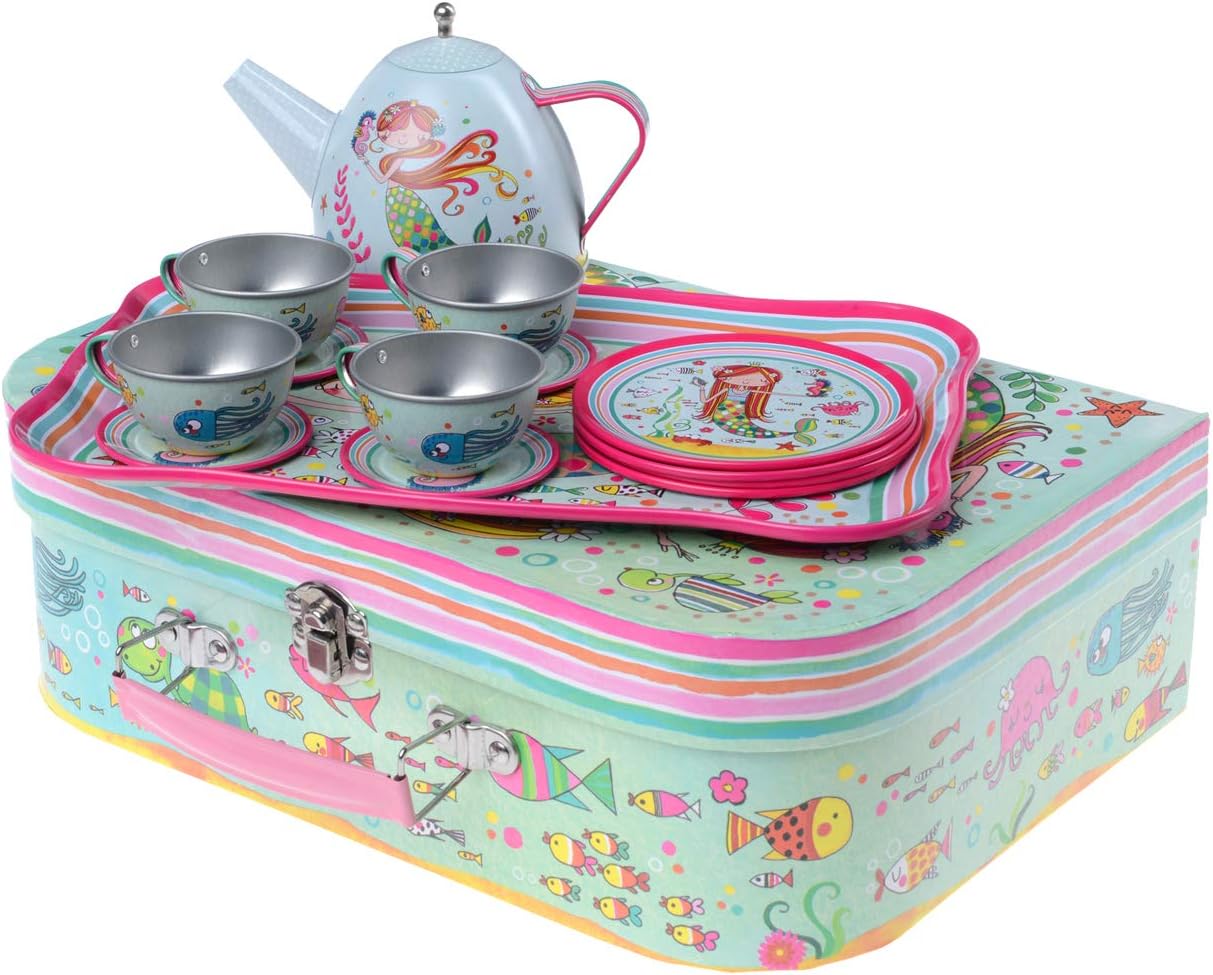 Jewelkeeper 15 Piece Kids Pretend Toy Tin Tea Set & Carry Case ...