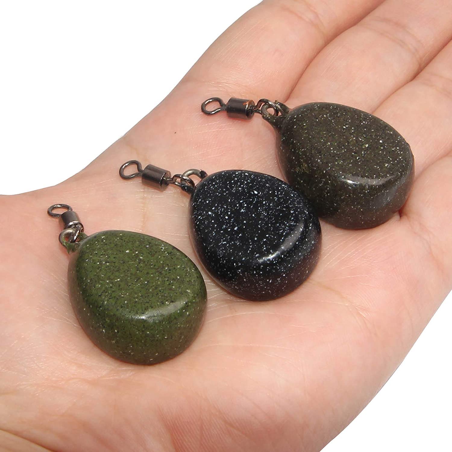 FFT Carp Coarse Fishing Weights Flat Pear with Swivel in Smooth Finish, Running Rigs and Clip,1.1oz, 1.5oz, 2oz, 2.5ozGreen Brown Black (2.5oz x 10, Midnight Black)