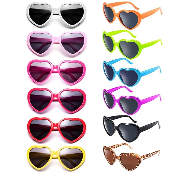 Gafas De Sol Con Forma De Corazón - Pack De 12 Pares Negros, Accesorios Para Fiestas, Fotografías Y Disfraces, Para Mujeres Y Niñas