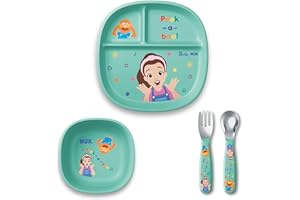 NUK Ms. Rachel Tableware Set, Toddler Plate, Bowl, Fork, and Spoon, Kids Dining Set, BPA-Free, Dishwasher-Safe