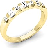 Dazzlingrock Collection Valentine's Day Gift 0.25 Ctw 10K Real Solid Gold Round & Baguette Cut Natural Diamond Women Anniversary Wedding Band
