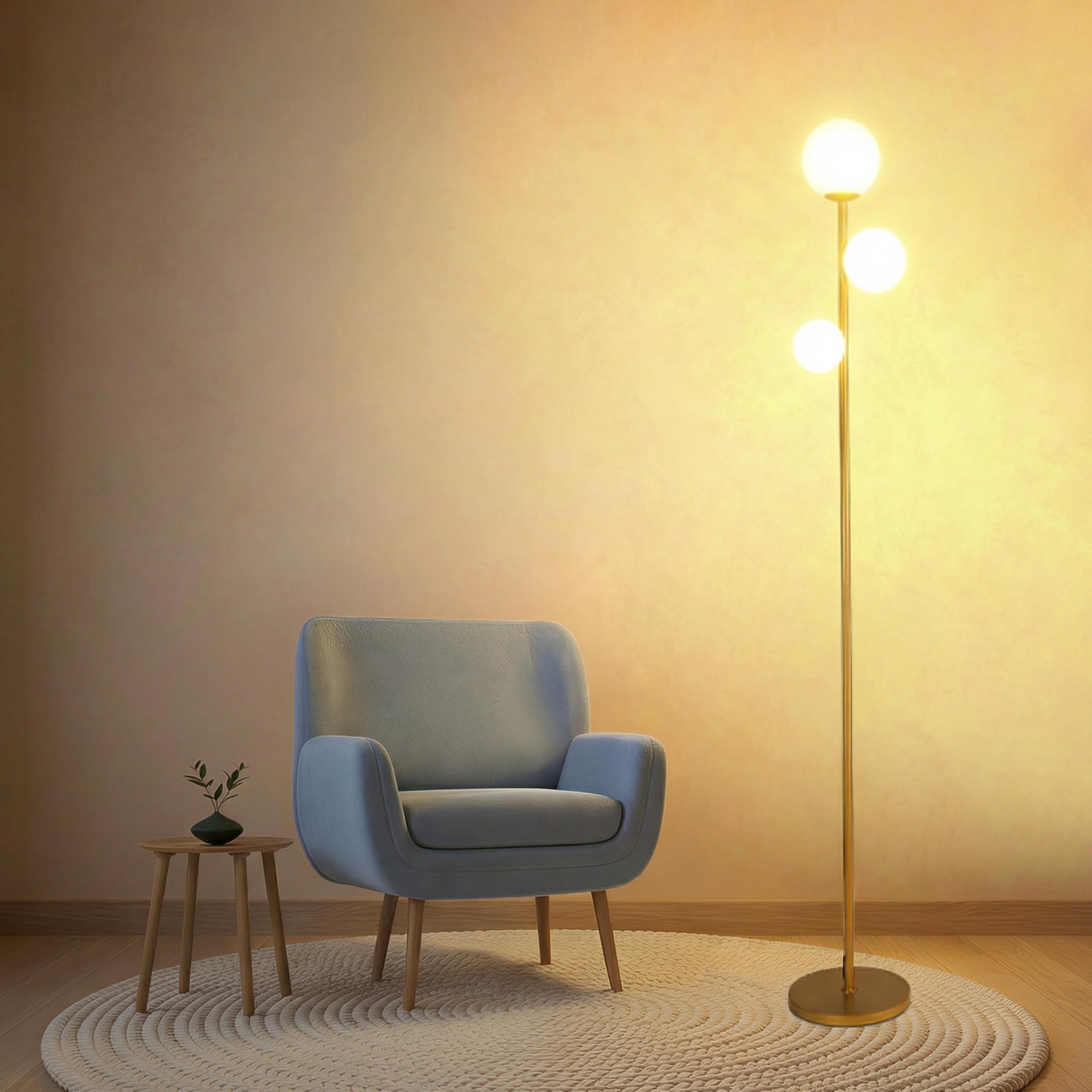 Fiqevs 3 Globe Mid Century Modern Floor Lamp for Living Room, Gold ...