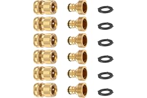 Kesfitt Garden Hose Quick Connector Solid Brass,3/4 Inch GHT Thread Fitting No-Leak Water Hose Female and Male Adapter (6 Sets)