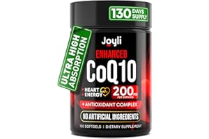 JOYLI NUTRITION High Absorption CoQ10 200MG - Co Q10, 200mg Softgels for Heart Health & Energy Production - Enhanced Co Q 10 Supplement with Antioxidants and Flaxseed Oil - CoQ10 200 mg Per Serving