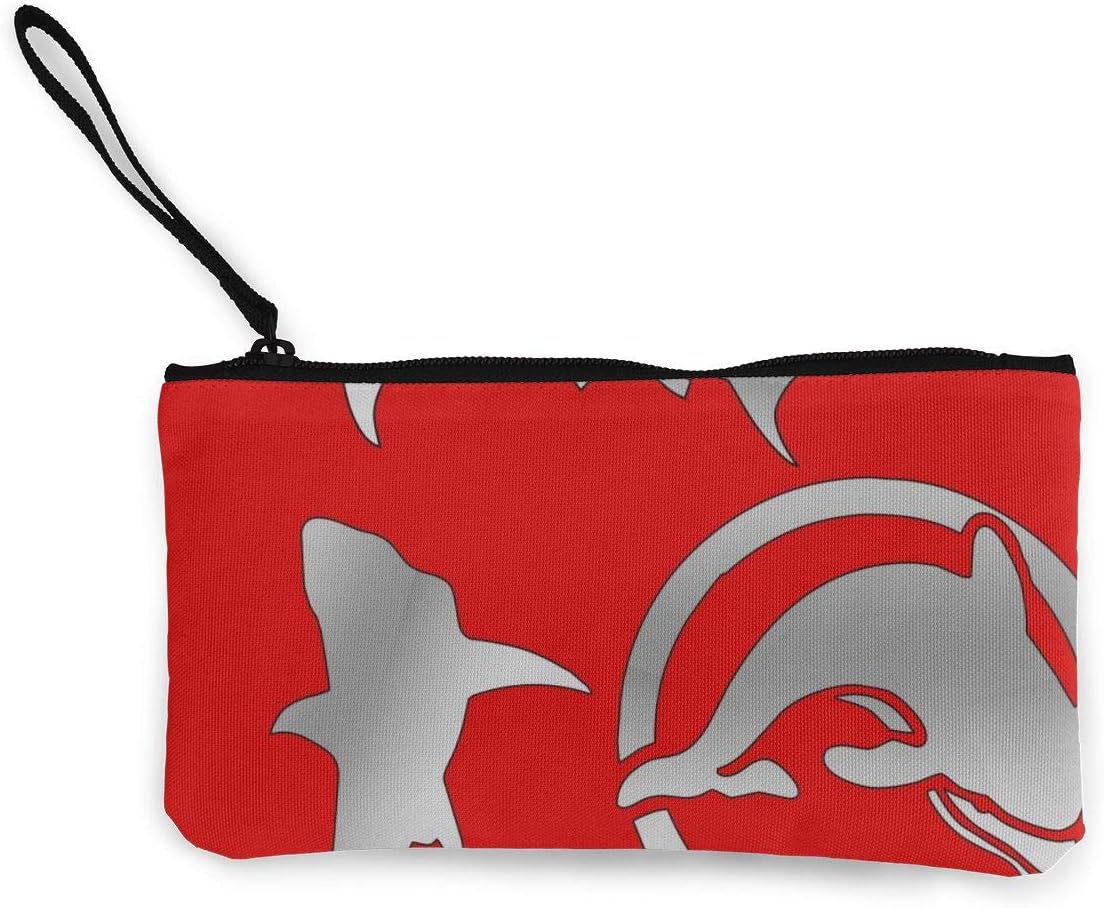 CVHUIRNH Three Sharks On Red Background Canvas Coin Purse Change Cash Bag Zipper Small Purse Wallets 4.5 X 8.5 Inch with Zipper Wallet Card Key Case for Women Men,Coin Purse