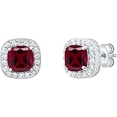 Dazzlingrock Collection 6mm Cushion Lab Created Ruby & Round White Sapphire Halo Style Push Back Stud Earrings for Her; 925 Sterling Silver